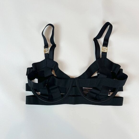 NWOT Victoria's Secret Bra 32DD Unlined Balconet Strappy Banded Black B920 - Picture 1 of 7